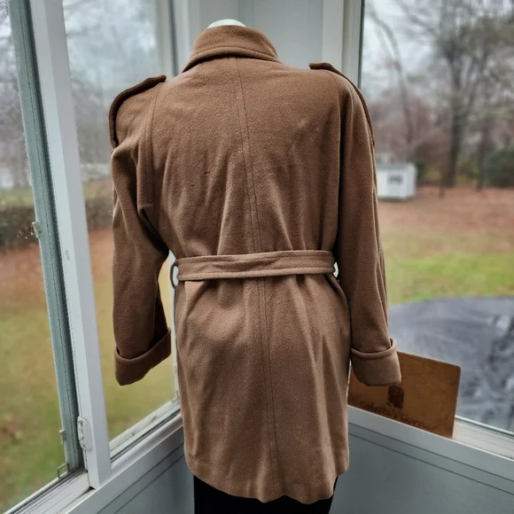 Vintage DonnyBrook Tan Camel Double Breasted Wool Belted Coat Size 14 - Picture 4 of 12